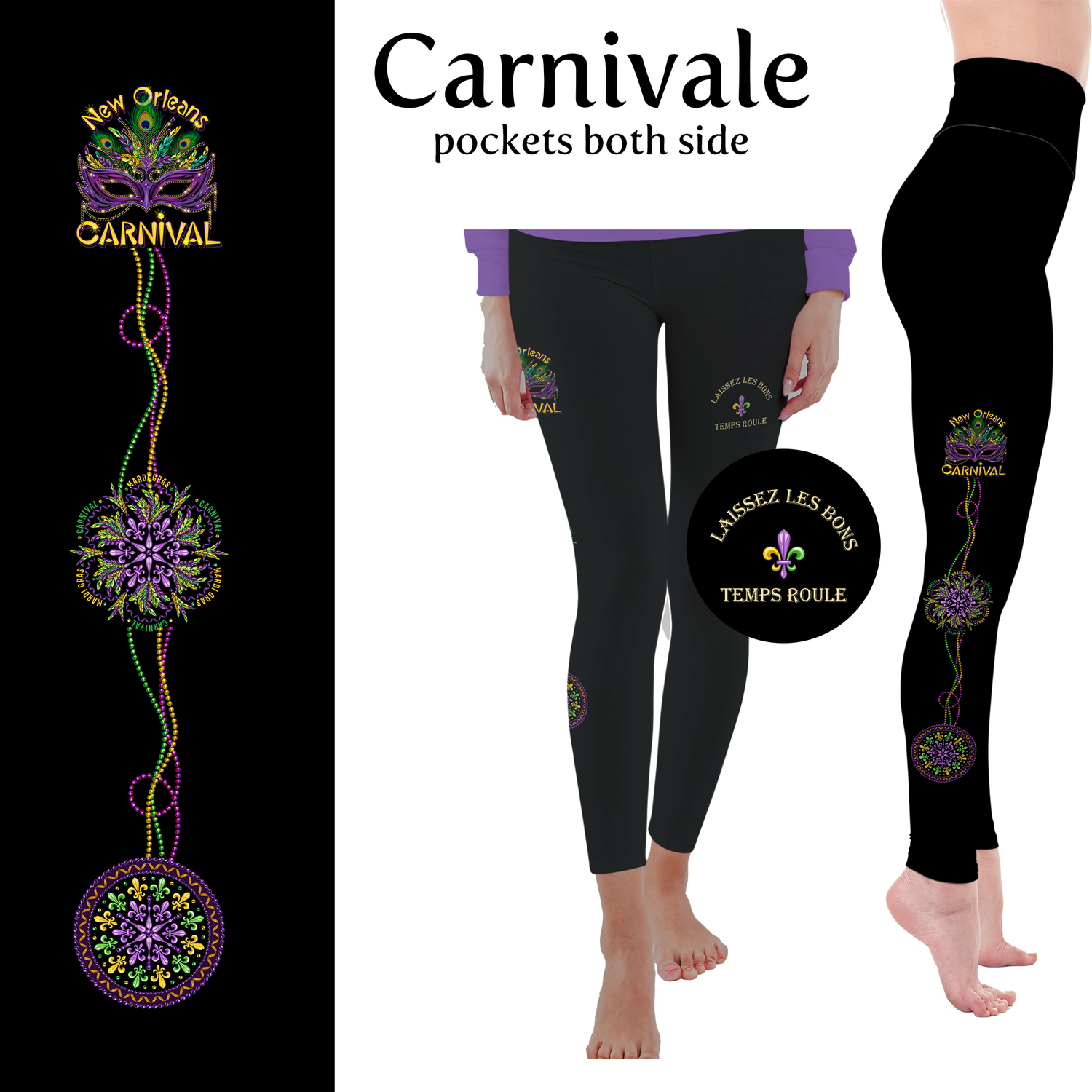 Carnivale  Mardi Gras Handmade Leggings with Pockets MM